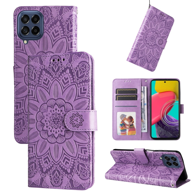For Samsung Galaxy M53 5G Embossed Sunflower Leather Phone Case