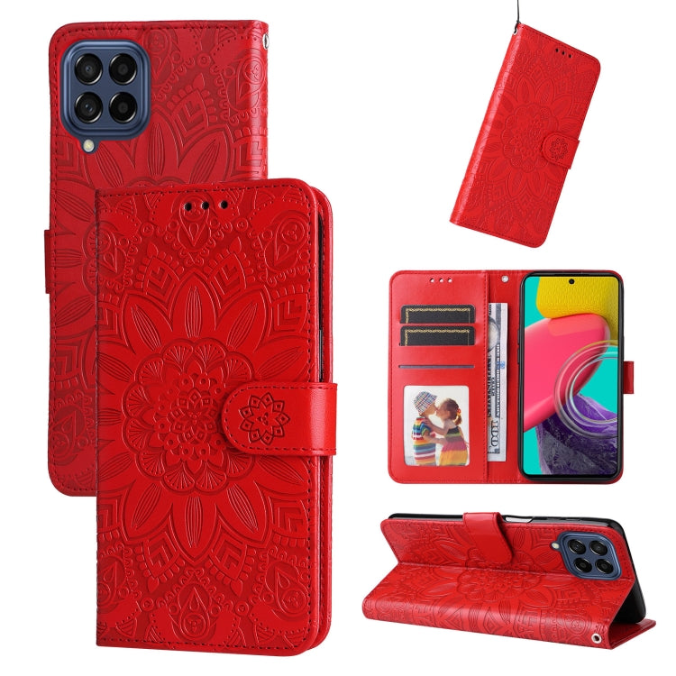 For Samsung Galaxy M53 5G Embossed Sunflower Leather Phone Case