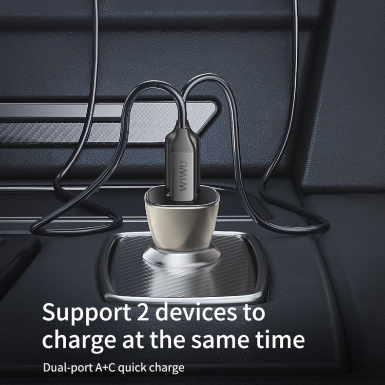 WiWU PC500 72W USB + Type-C Dual Ports Car Charger(Gray)