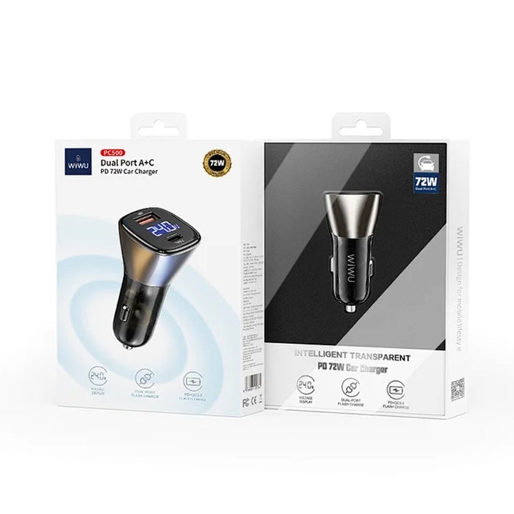 WiWU PC500 72W USB + Type-C Dual Ports Car Charger(Gray)