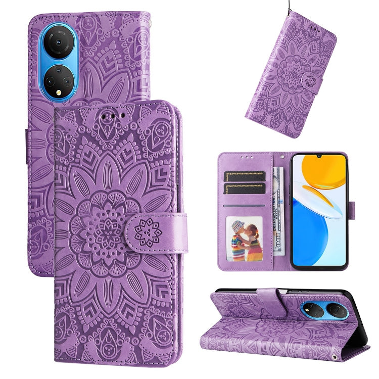 For Honor X7 / Honor Play 30 Embossed Sunflower Leather Phone Case