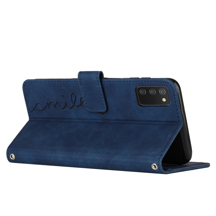 For Samsung Galaxy A02S 164MM EU Version Skin Feel Heart Pattern Leather Phone Case With Lanyard