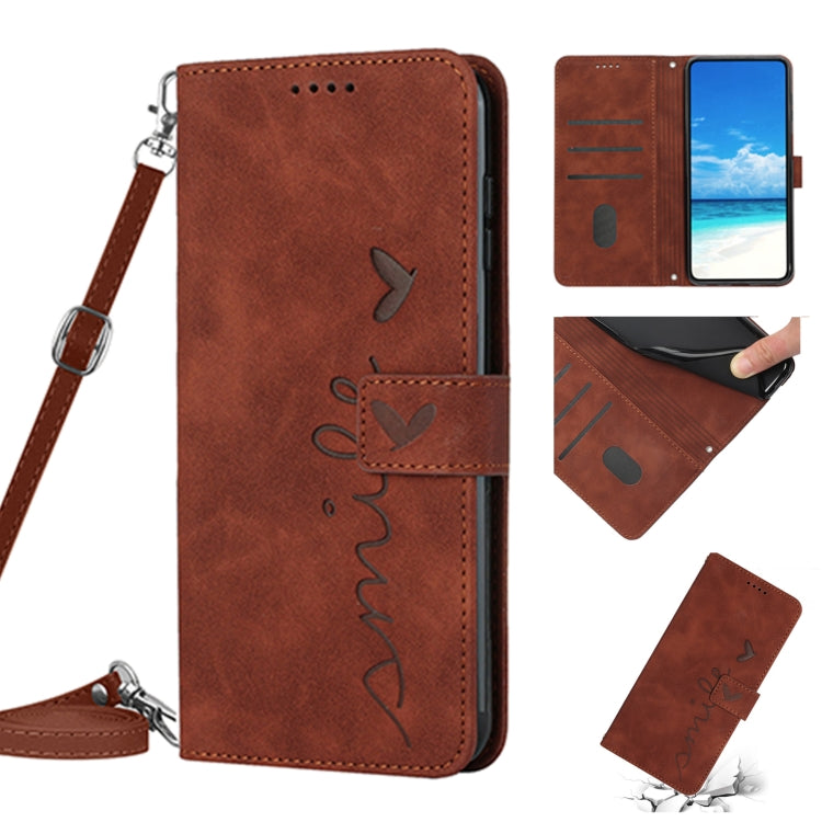 For Samsung Galaxy A20/A30 Skin Feel Heart Pattern Leather Phone Case With Lanyard