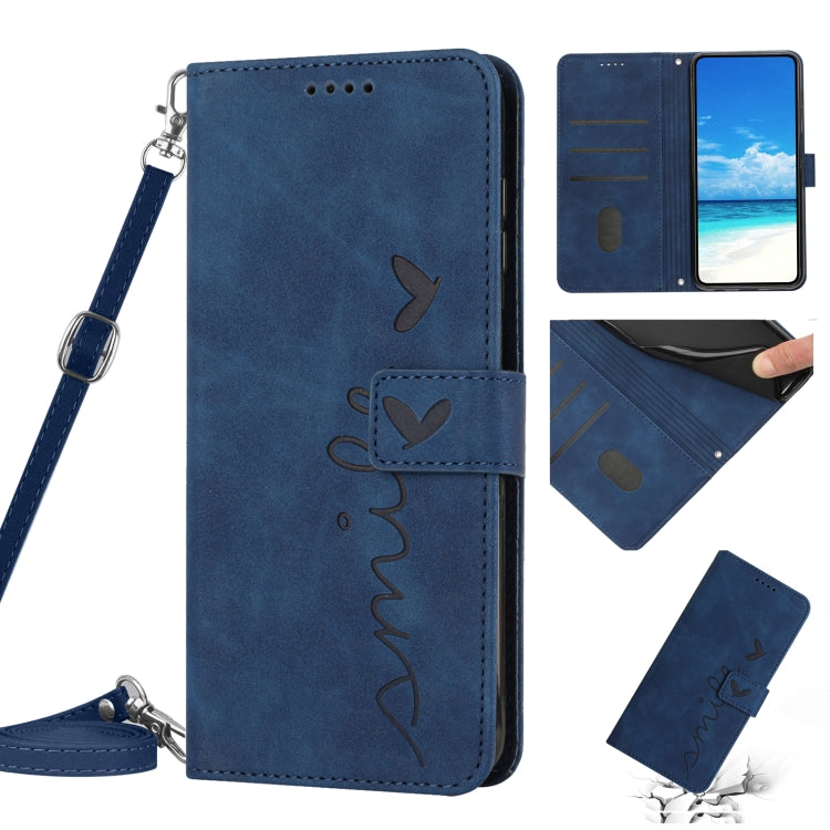 For Samsung Galaxy S20 Skin Feel Heart Pattern Leather Phone Case With Lanyard