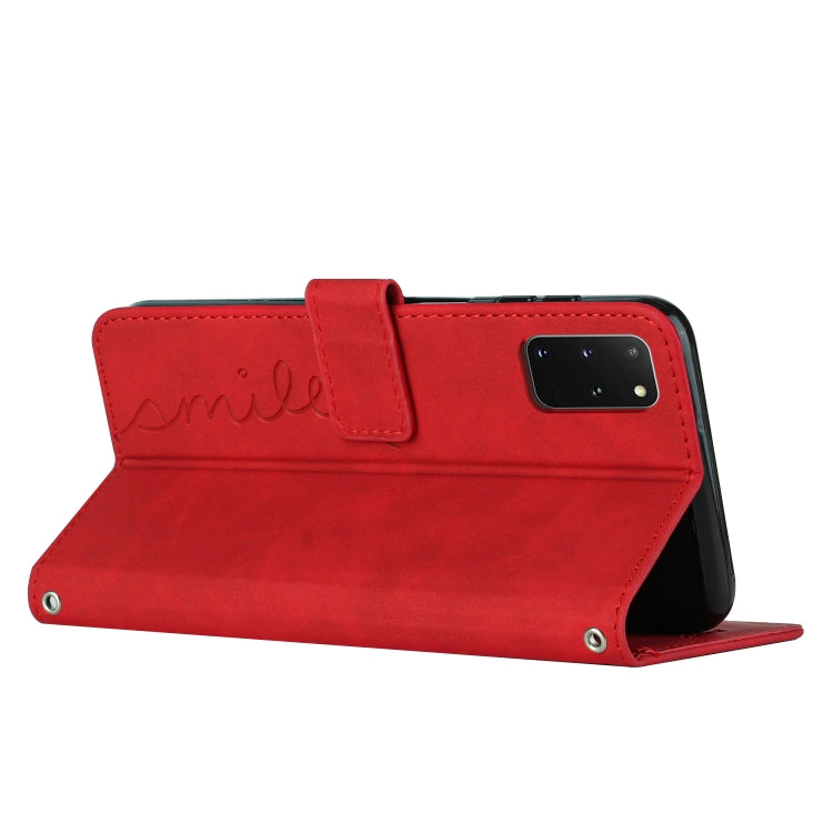 For Samsung Galaxy S20+ Skin Feel Heart Pattern Leather Phone Case With Lanyard