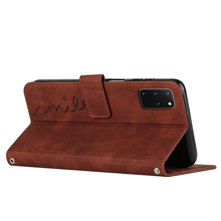 For Samsung Galaxy S20+ Skin Feel Heart Pattern Leather Phone Case With Lanyard