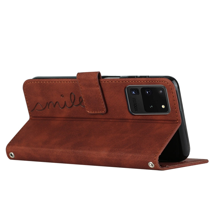 For Samsung Galaxy S20 Ultra Skin Feel Heart Pattern Leather Phone Case With Lanyard