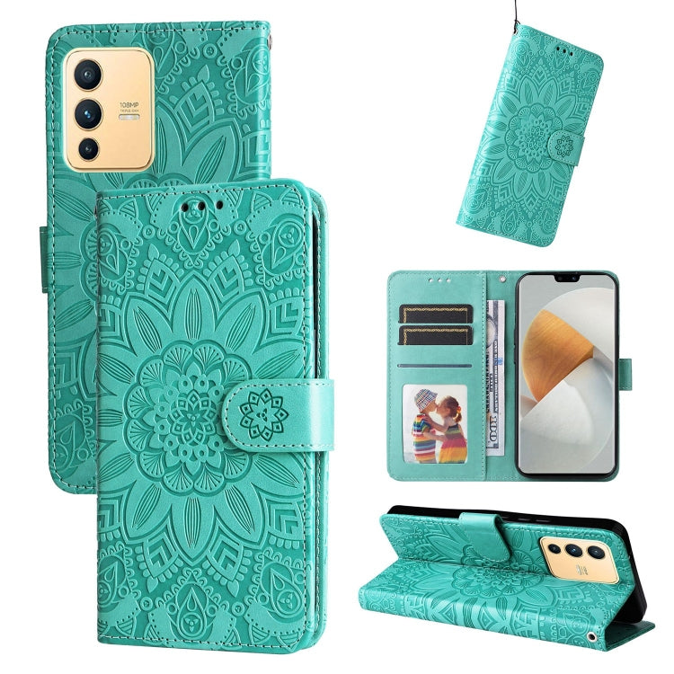 For vivo S12 / V23 5G Embossed Sunflower Leather Phone Case