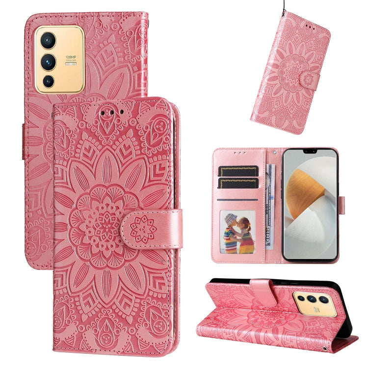 For vivo S12 / V23 5G Embossed Sunflower Leather Phone Case