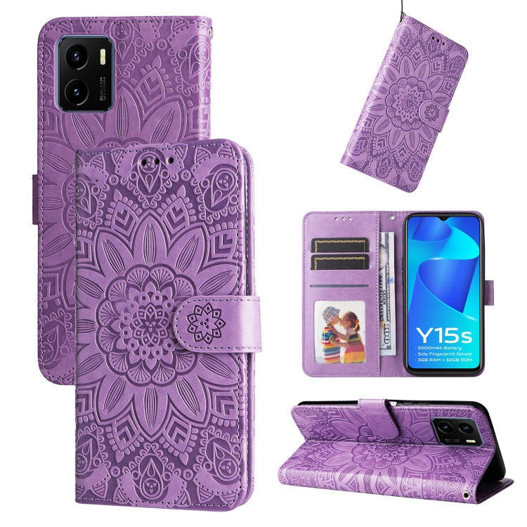 For vivo Y15s 2021 / Y15a / Y10 4G Embossed Sunflower Leather Phone Case