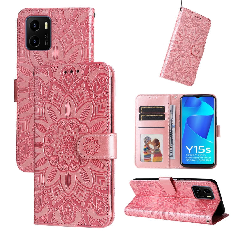 For vivo Y15s 2021 / Y15a / Y10 4G Embossed Sunflower Leather Phone Case