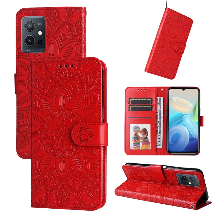 For vivo Y55 5G / Y75 5G / T1 5G Embossed Sunflower Leather Phone Case