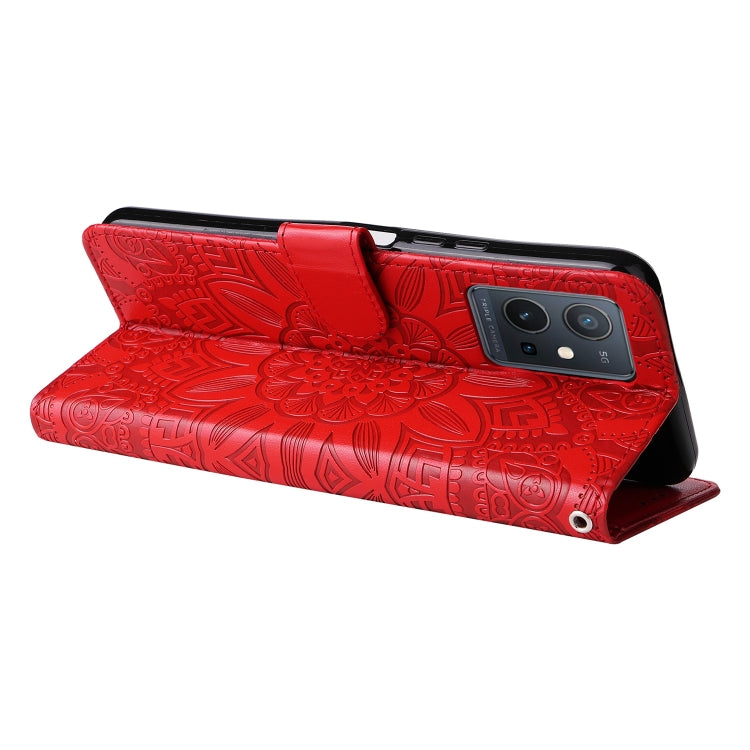 For vivo Y55 5G / Y75 5G / T1 5G Embossed Sunflower Leather Phone Case