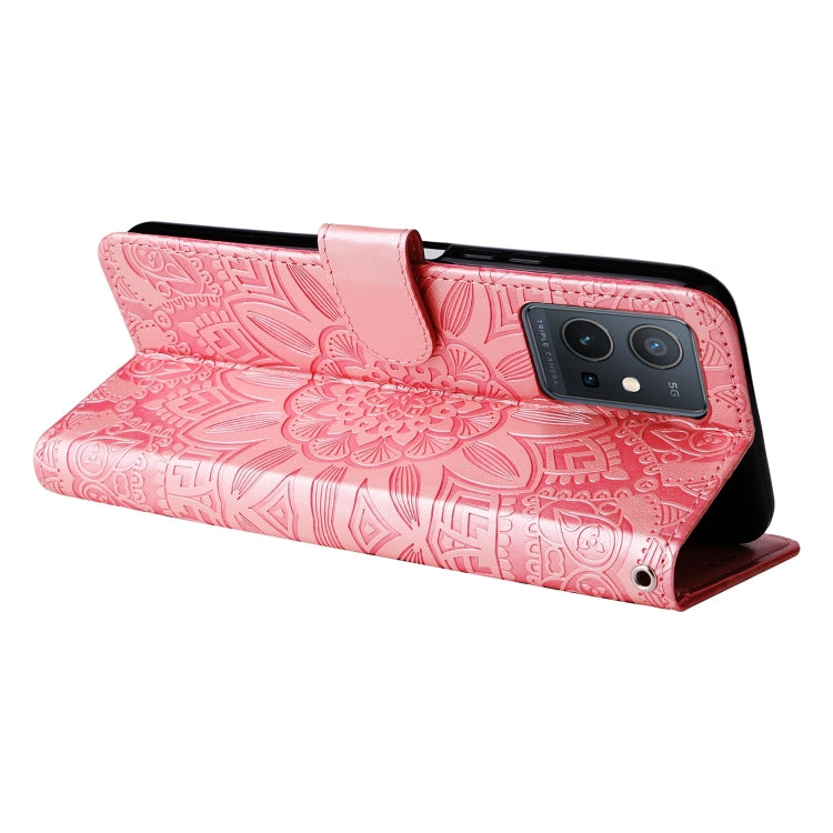 For vivo Y55 5G / Y75 5G / T1 5G Embossed Sunflower Leather Phone Case