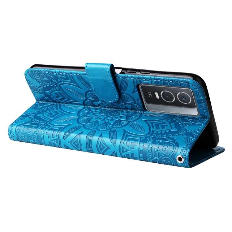 For vivo Y76s / Y76 5G Embossed Sunflower Leather Phone Case