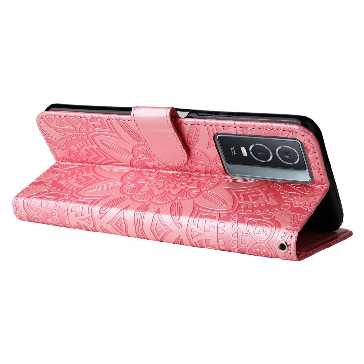 For vivo Y76s / Y76 5G Embossed Sunflower Leather Phone Case