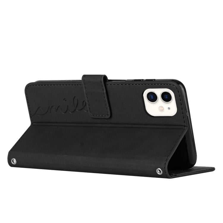 For iPhone 11 Skin Feel Heart Pattern Leather Phone Case With Lanyard