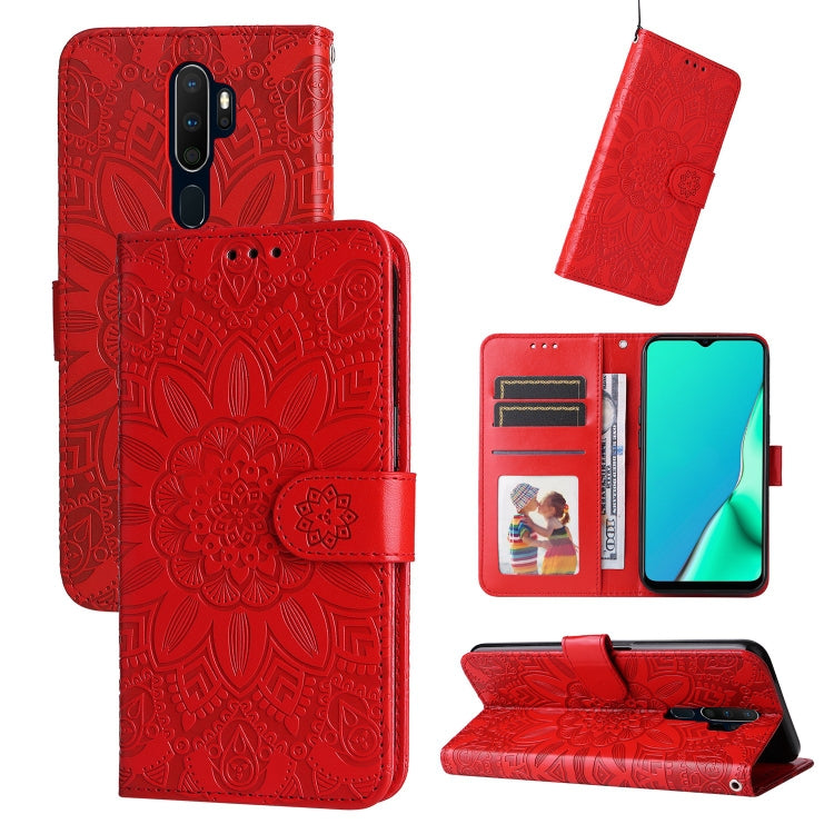 For OPPO A9 / A5 2020 Embossed Sunflower Leather Phone Case