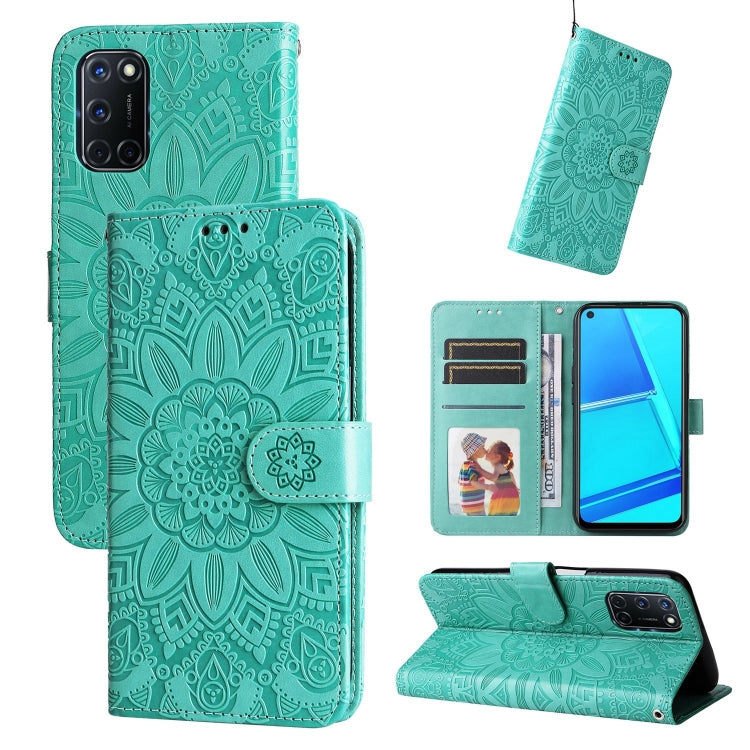 For OPPO A52 / A72 / A92 Embossed Sunflower Leather Phone Case