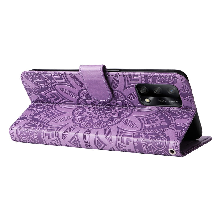 For OPPO A74 4G / F19 4G / A95 4G Embossed Sunflower Leather Phone Case