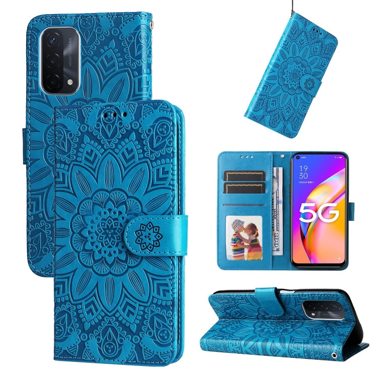 For OPPO A74 5G / A54 5G Embossed Sunflower Leather Phone Case