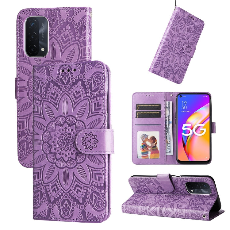 For OPPO A74 5G / A54 5G Embossed Sunflower Leather Phone Case