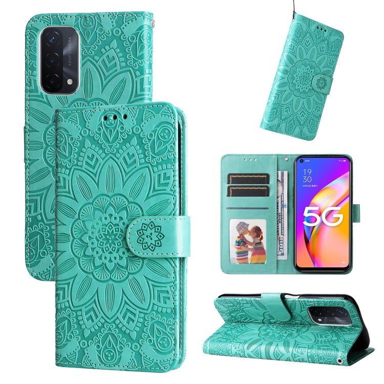 For OPPO A74 5G / A54 5G Embossed Sunflower Leather Phone Case