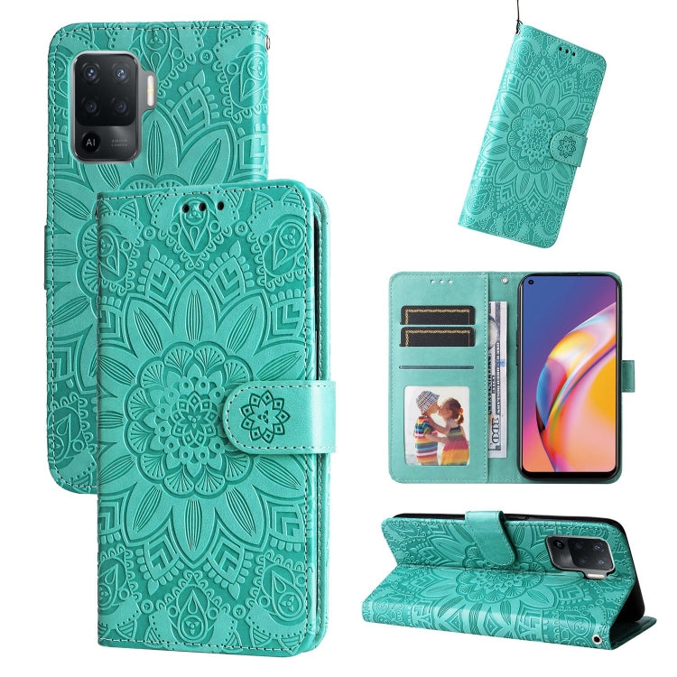 For OPPO A94 4G / F19 Pro / Reno5 F Embossed Sunflower Leather Phone Case