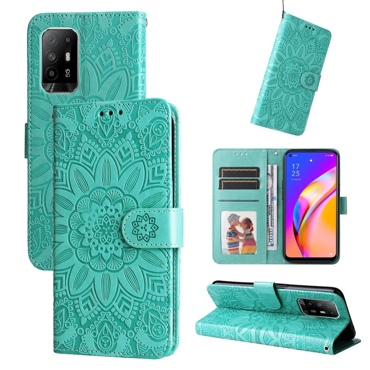 For OPPO A94 5G / A95 5G / F19 Pro+ Embossed Sunflower Leather Phone Case