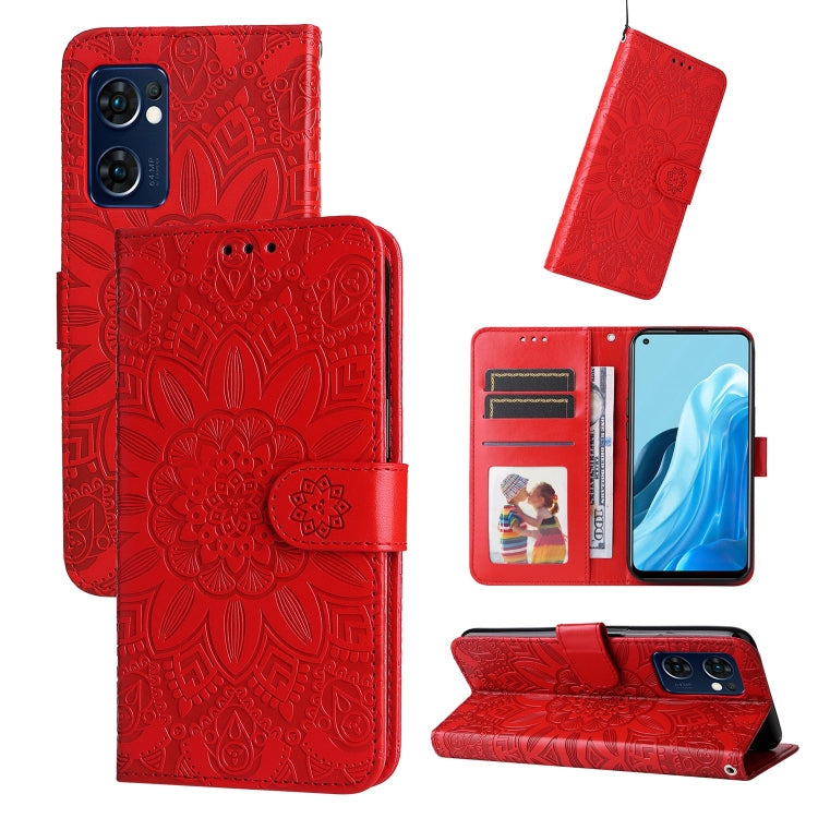 For OPPO Find X5 Lite / Reno7 5G Global Embossed Sunflower Leather Phone Case