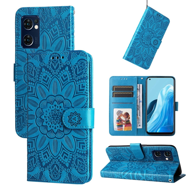 For OPPO Find X5 Lite / Reno7 5G Global Embossed Sunflower Leather Phone Case
