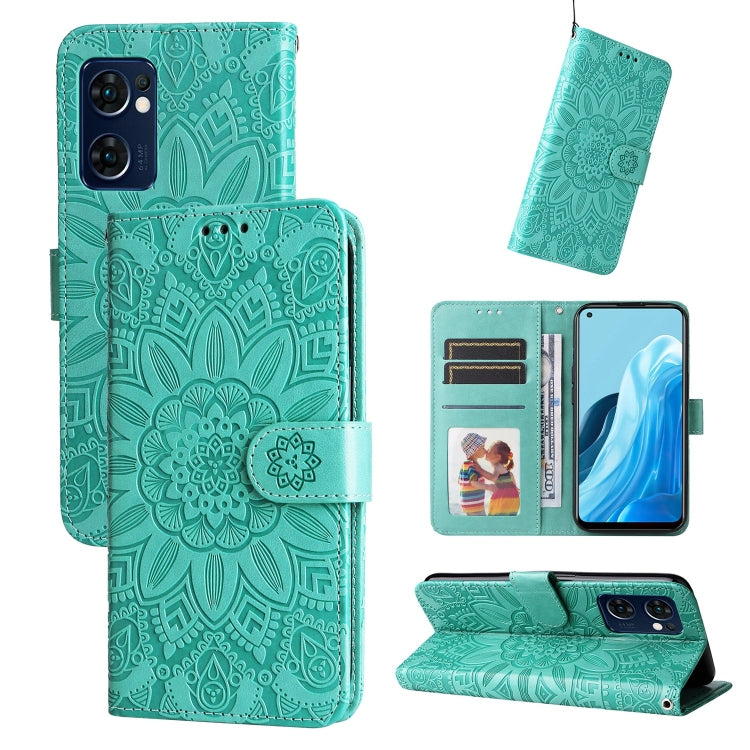 For OPPO Find X5 Lite / Reno7 5G Global Embossed Sunflower Leather Phone Case