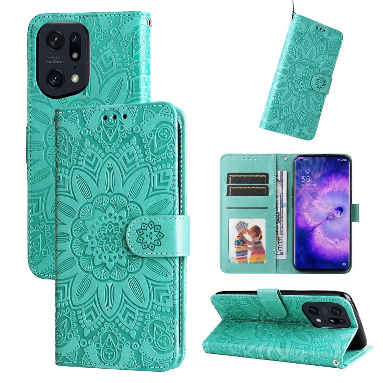 For OPPO Find X5 Embossed Sunflower Leather Phone Case