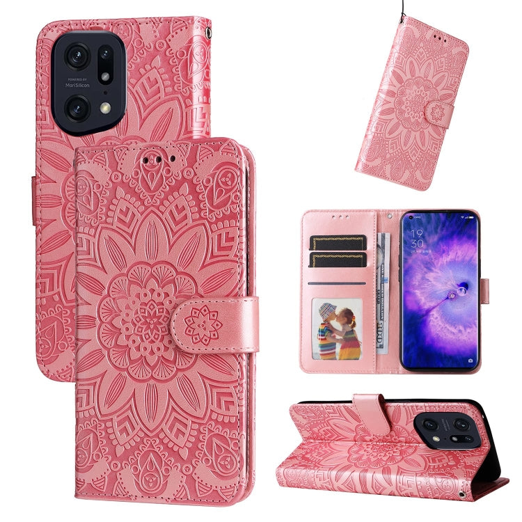 For OPPO Find X5 Embossed Sunflower Leather Phone Case