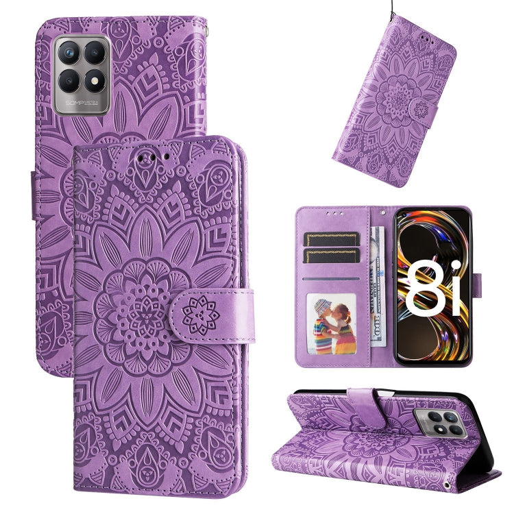 For OPPO Realme 8i / Narzo 50 4G Embossed Sunflower Leather Phone Case