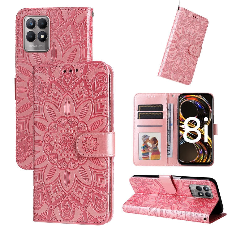 For OPPO Realme 8i / Narzo 50 4G Embossed Sunflower Leather Phone Case