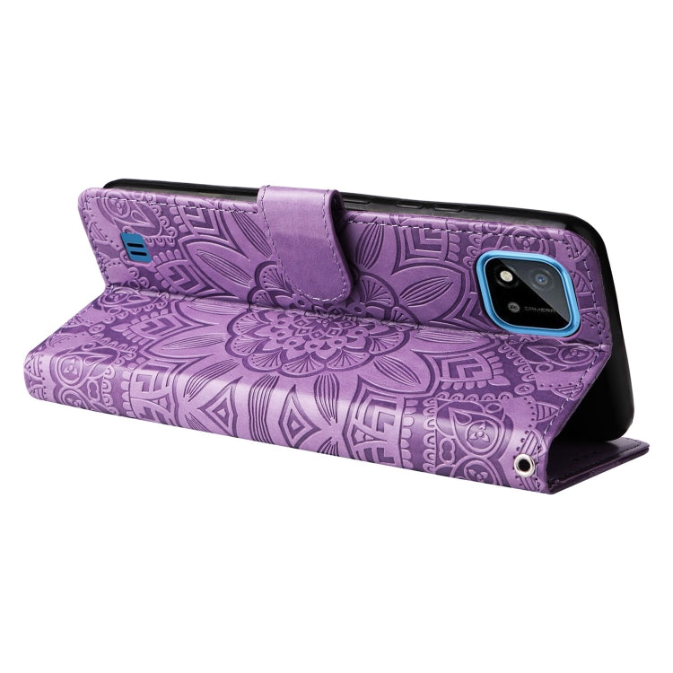 For OPPO Realme C11 2021 / C20 Embossed Sunflower Leather Phone Case