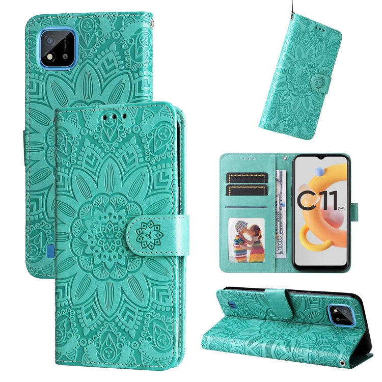 For OPPO Realme C11 2021 / C20 Embossed Sunflower Leather Phone Case