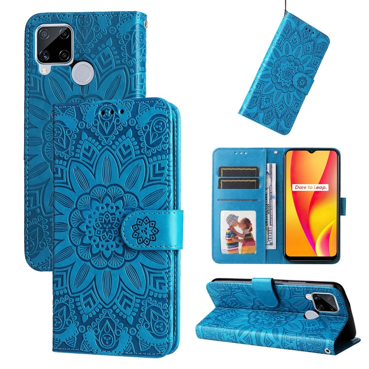 For OPPO Realme C15 / C12 / C25 Embossed Sunflower Leather Phone Case