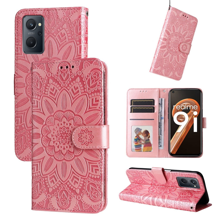 For OPPO Realme 9i / A36 4G / A76 4G Embossed Sunflower Leather Phone Case