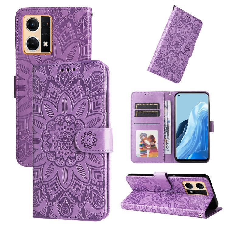For OPPO Reno7 4G / F21 Pro Embossed Sunflower Leather Phone Case
