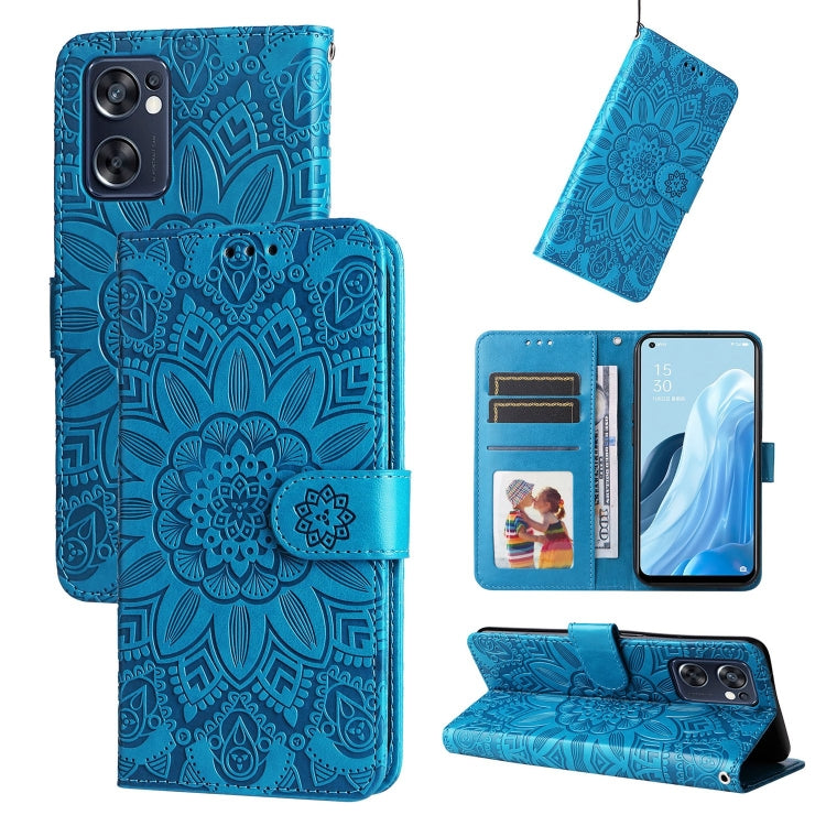 For OPPO Reno7 SE Embossed Sunflower Leather Phone Case
