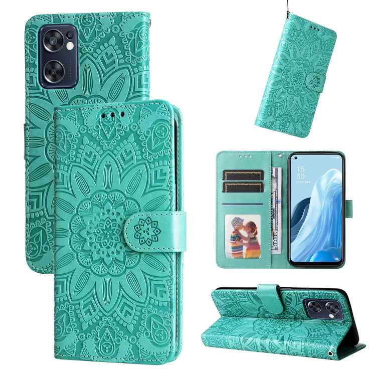 For OPPO Reno7 SE Embossed Sunflower Leather Phone Case