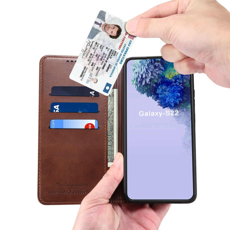 For Samsung Galaxy S22+ Calf Texture Horizontal Flip Leather Phone Case