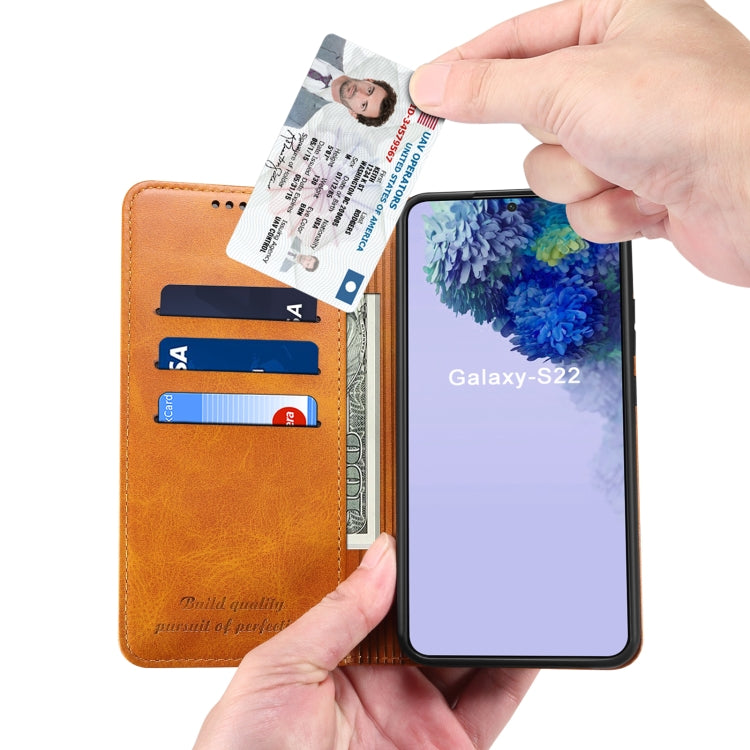 For Samsung Galaxy S22+ Calf Texture Horizontal Flip Leather Phone Case