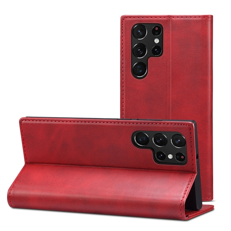For Samsung Galaxy S22 Ultra Calf Texture Horizontal Flip Leather Phone Case