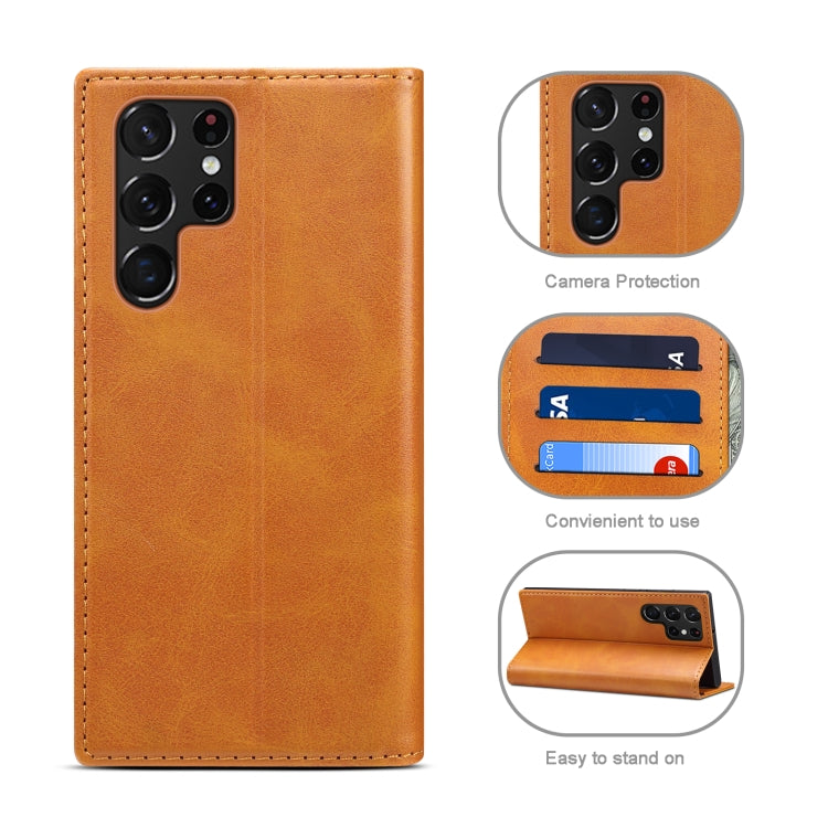 For Samsung Galaxy S22 Ultra Calf Texture Horizontal Flip Leather Phone Case
