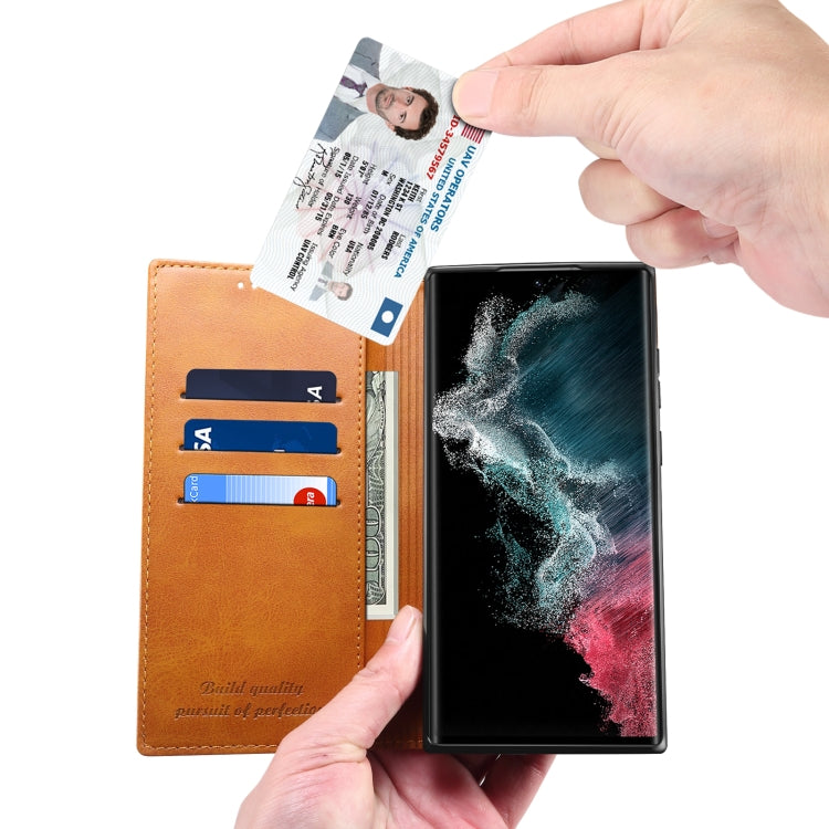 For Samsung Galaxy S22 Ultra Calf Texture Horizontal Flip Leather Phone Case