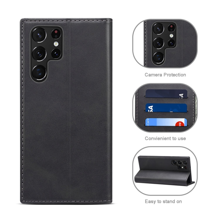For Samsung Galaxy S22 Ultra Calf Texture Horizontal Flip Leather Phone Case