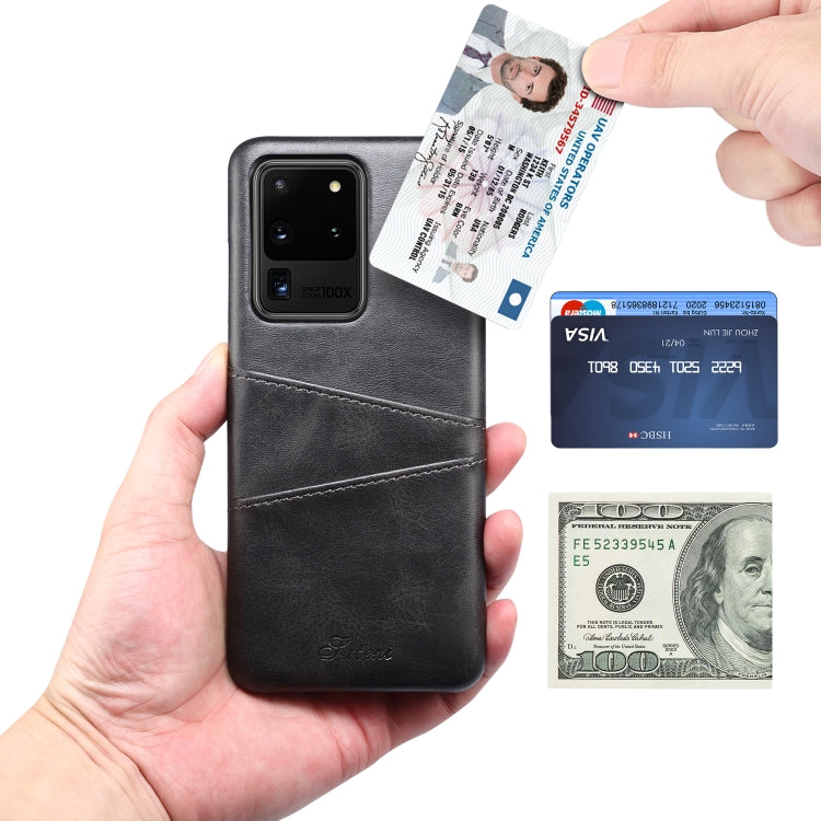 For Samsung Galaxy S20 Ultra Calf Texture Back Protective Phone Case with Card Slots